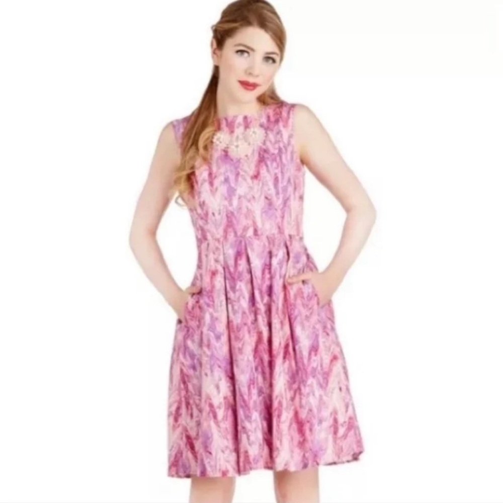 Modcloth Myrtle Wood Of California Chalk Of The Town Cotton Dress Pink Size XS